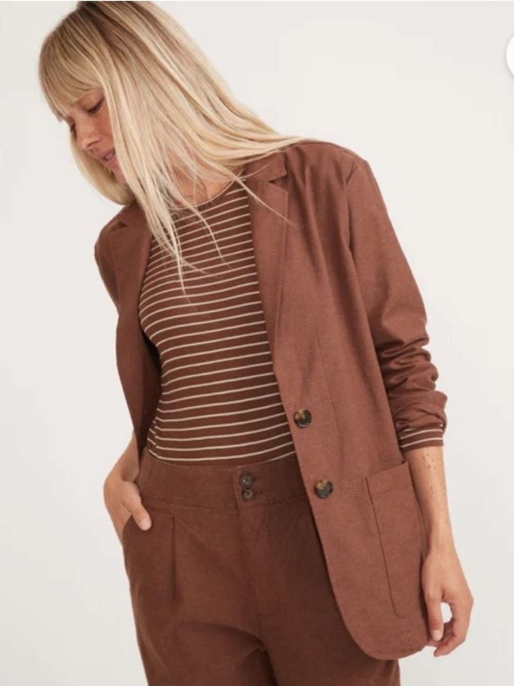 Marine Layer Pinecone Brown Hemp-Blend Oversized Blazer
